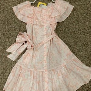 Lisa Marie Fernandez Floral Shoulder Pink Dress